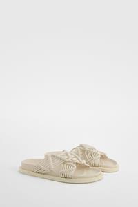 Boohoo Gehaakte Gekruiste Slippers, Cream