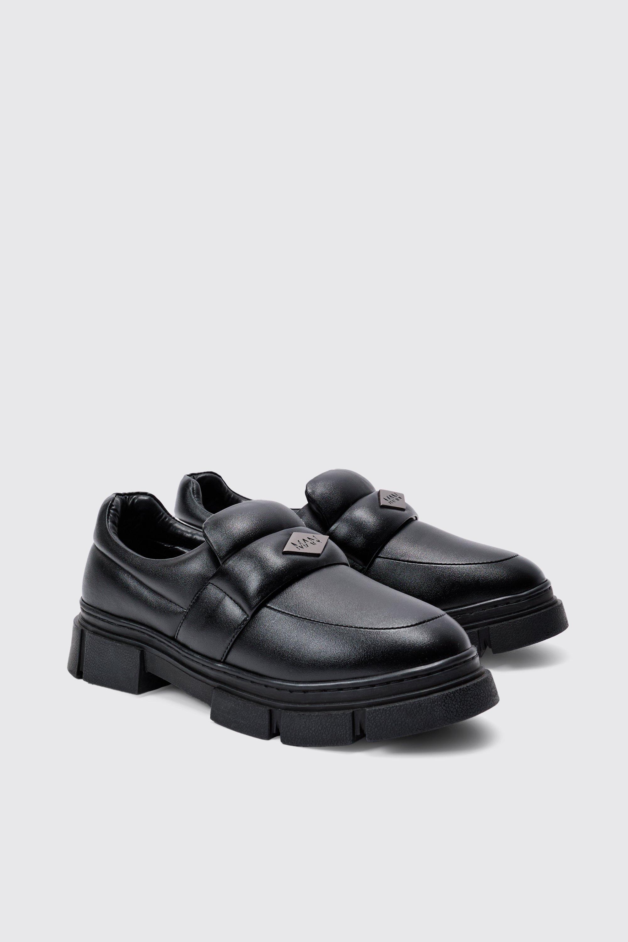 Boohoo Gewatteerde Pu Loafers In Zwart, Black