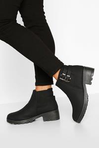 Boohoo Brede Chelsea Boots Met Gesp En Blokhakken, Zwart