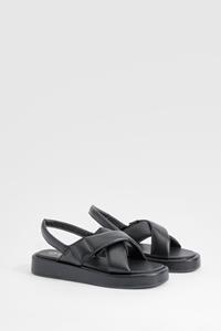 Boohoo Brede Dikke Gewatteerde Gekruiste Platte Sandalen, Black