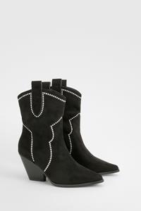 Boohoo Cowboy Enkellaarsjes Met Studs En Puntneus, Black