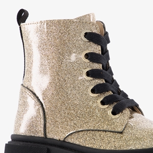 TwoDay leren dames veterboots goud glitters