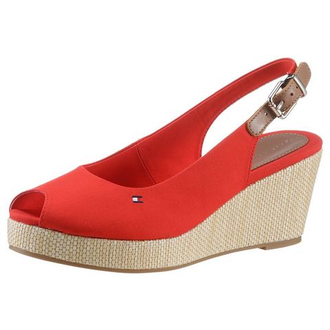 Tommy Hilfiger Sandaaltjes ICONIC ELBA SLING BACK WEDGE zomerschoen, sandaal, keilhak, met jute bekleding