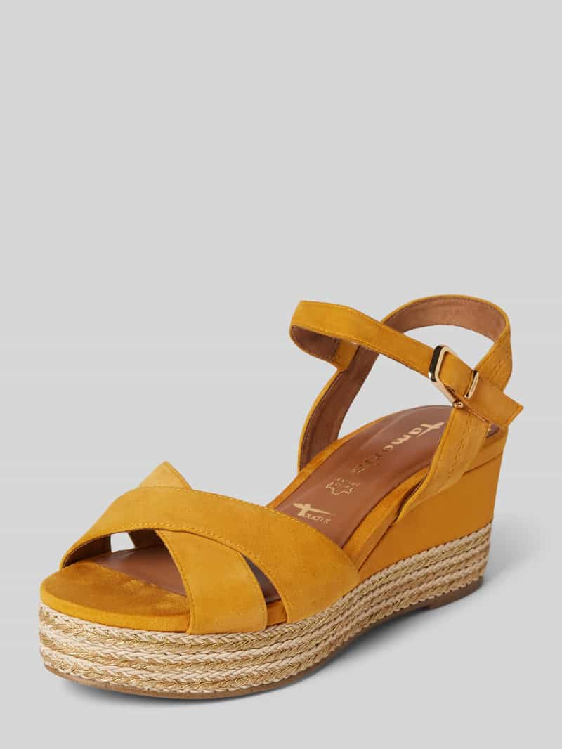 Tamaris Leren wedges in gevlochten look