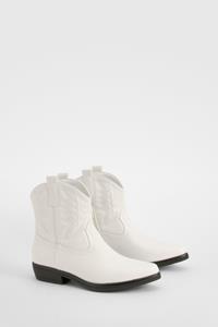 Boohoo Embossed Ankle High Western Cowboy Boots, White