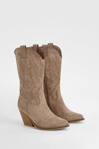 Boohoo Embroidered Western Boots, Tan