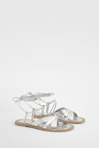 Boohoo Leren Wikkel Sandalen, Silver