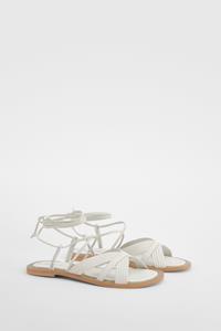 Boohoo Leren Wikkel Sandalen, White