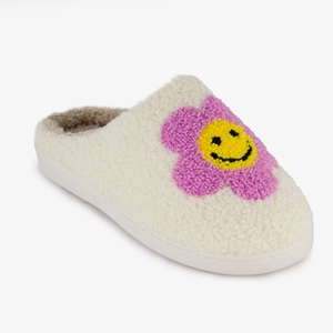 Thu!s dames sloffen met bloem en smiley beige