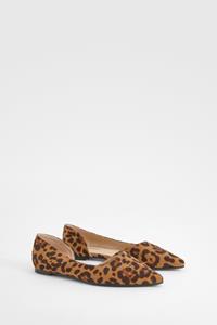 Boohoo Platte Luipaardprint Schoenen Met Uitsnijding En Puntneus, Leopard