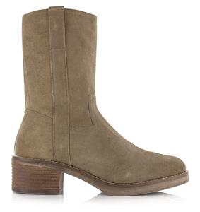 POELMAN  suède enkellaarsjes cappuccino Beige Suede Enkellaars met hak Dames