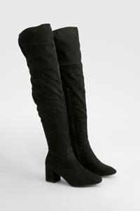 Boohoo Overknee Laarzen Met Blokhakken, Black