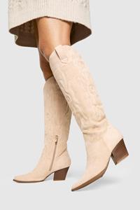 Boohoo Geborduurde Cowboylaarzen, Beige