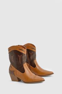 Boohoo Contrast Ankle Western Boot, Brown