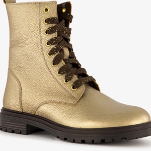 Groot leren meisjes veterboots metallic goud