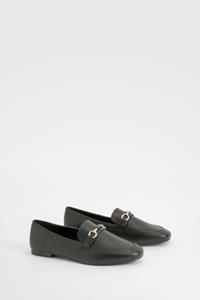 Boohoo Brede Loafers Met Ronde Neus En Staafje, Black