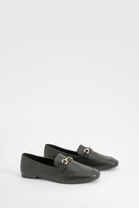 Boohoo Nepleren Loafers Met Ronde Neus En Staafje, Black