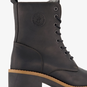 Output leren dames veterboots zwart