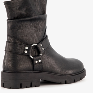 Groot leren meisjes biker boots zwart