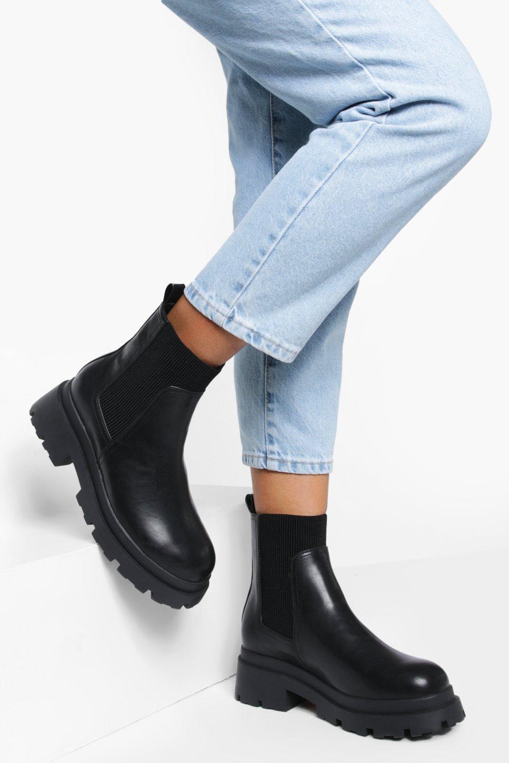 Boohoo Brede Chelsea Boots Met Dikke Zool, Black