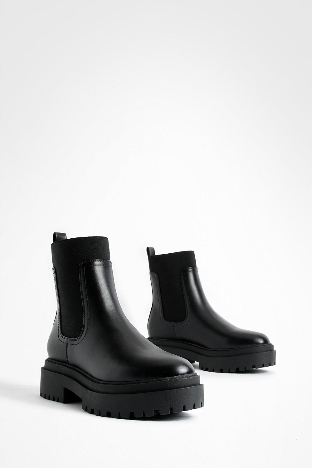 Boohoo Stevige Chelsea Boots Met Stretch Paneel, Black