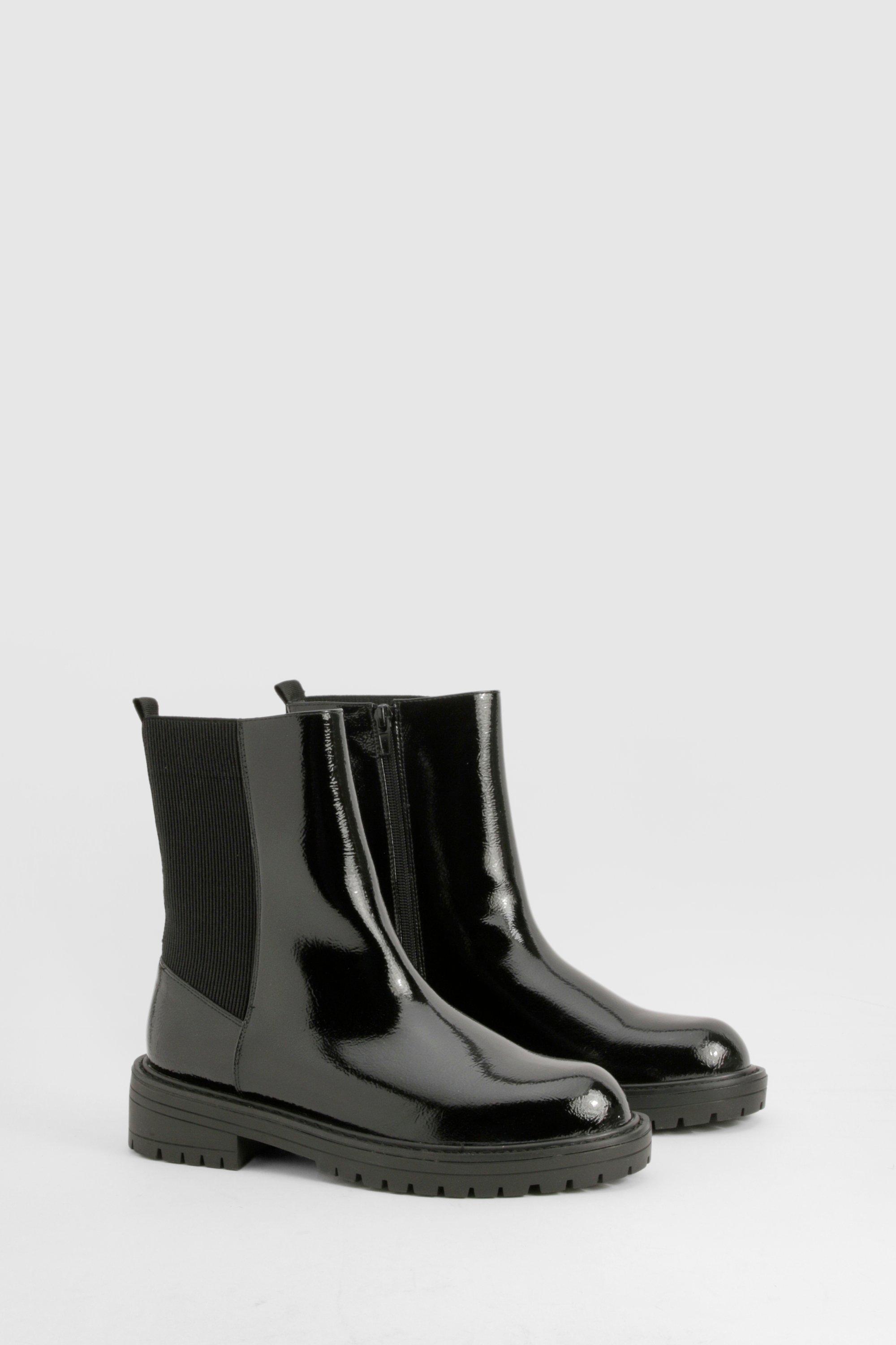 Boohoo Brede Nepleren Chelsea Boots Met Enkel Detail En Textuur, Black