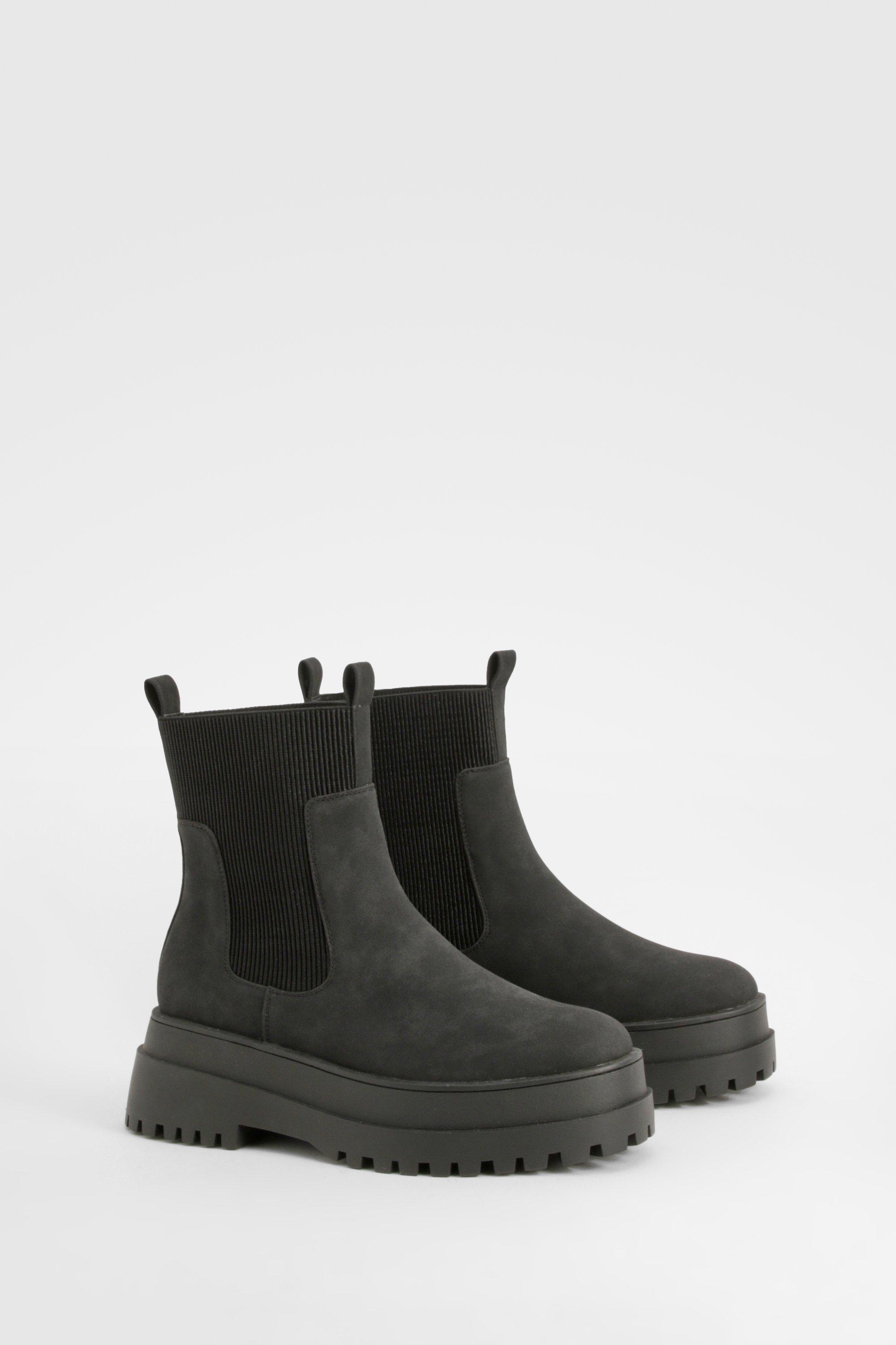 Boohoo Brede Dikke Chelsea Boots Met Elastisch Paneel, Black