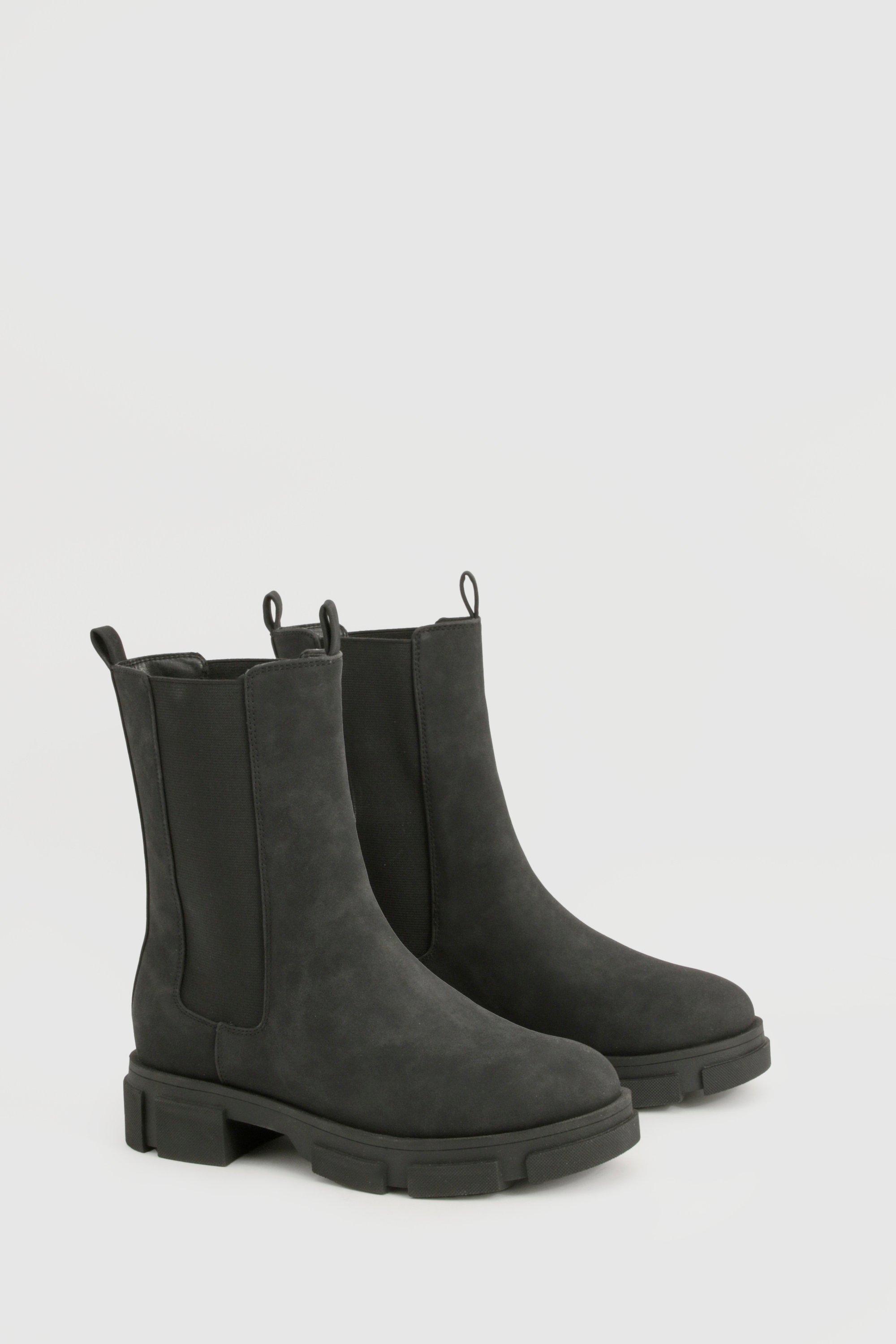 Boohoo Brede Enkelhoge Chelsea Boots Met Panelen, Black