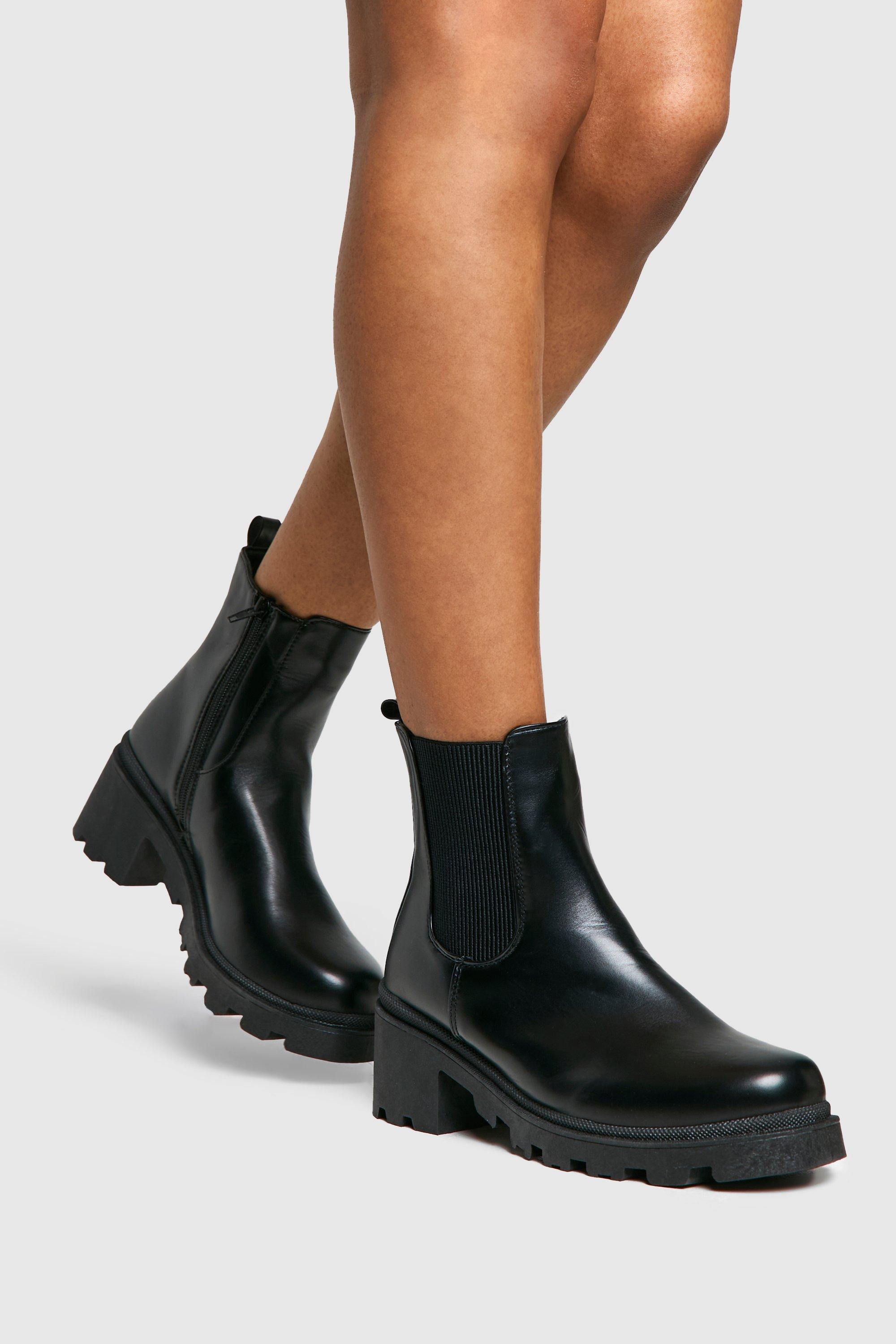 Boohoo Brede Lage Chelsea Boots, Black