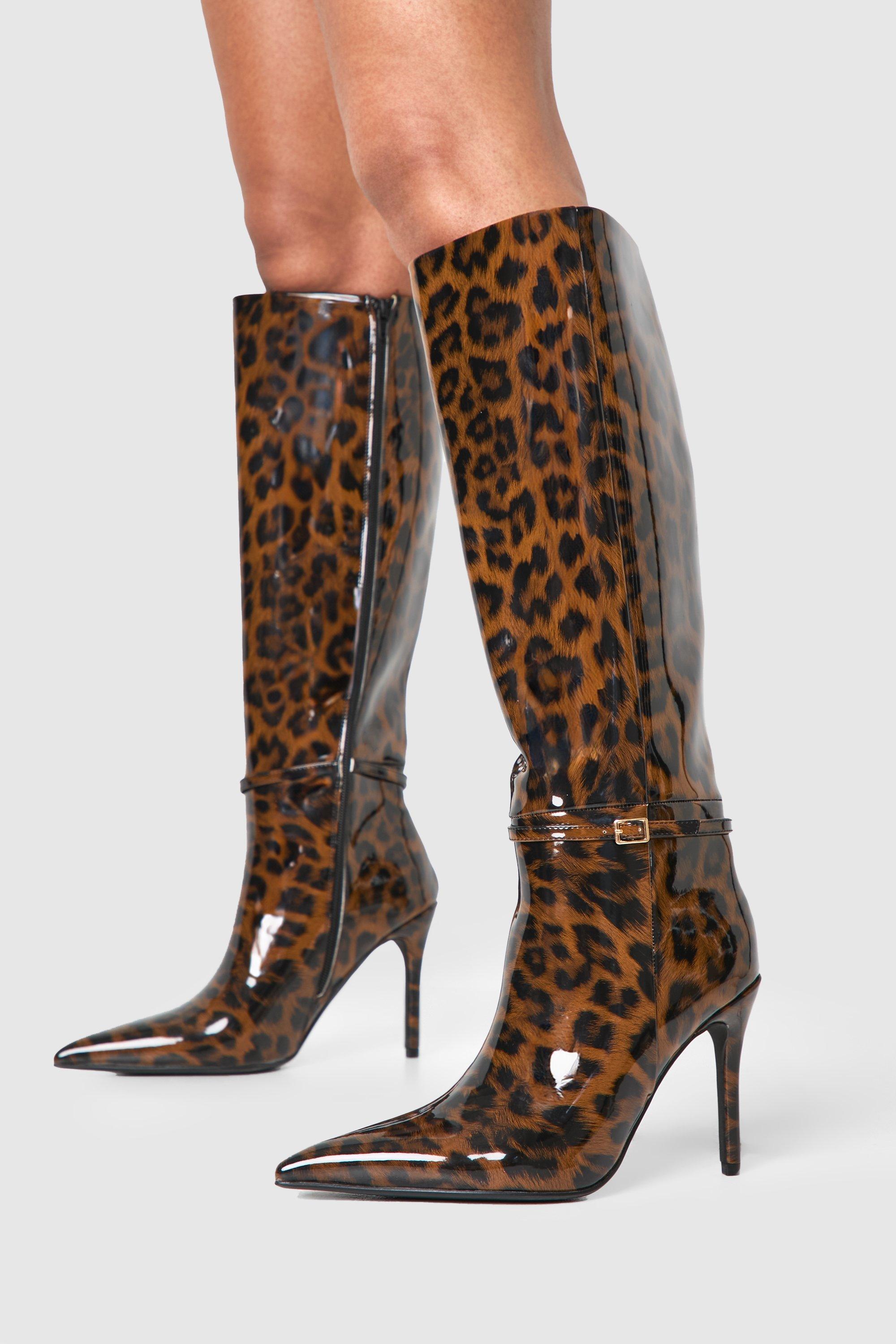 Boohoo Luipaardprint Knielaarzen Met Naaldhakken En Puntneus, Leopard