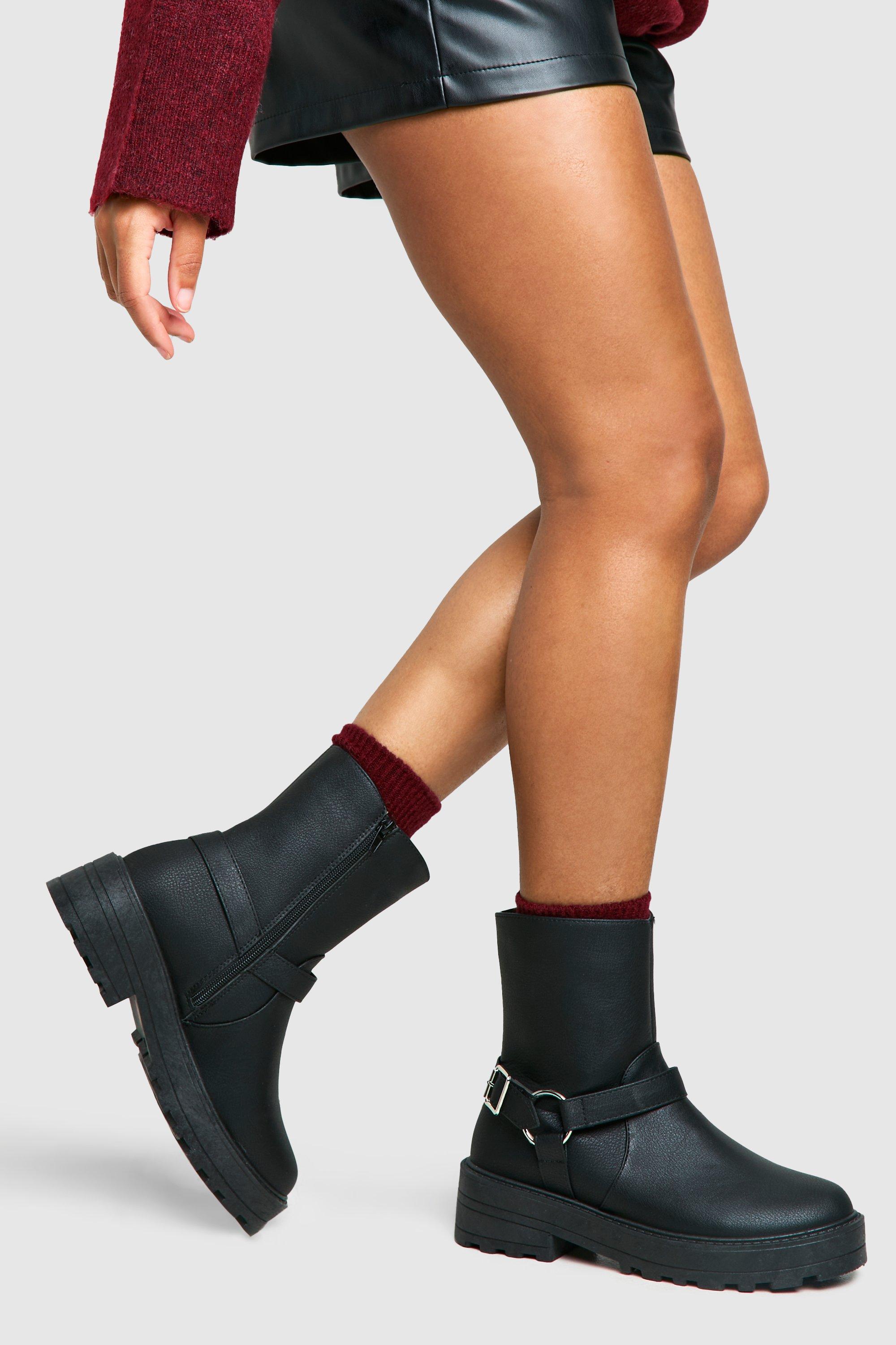 Boohoo Dikke Kuithoge Biker Boots, Black