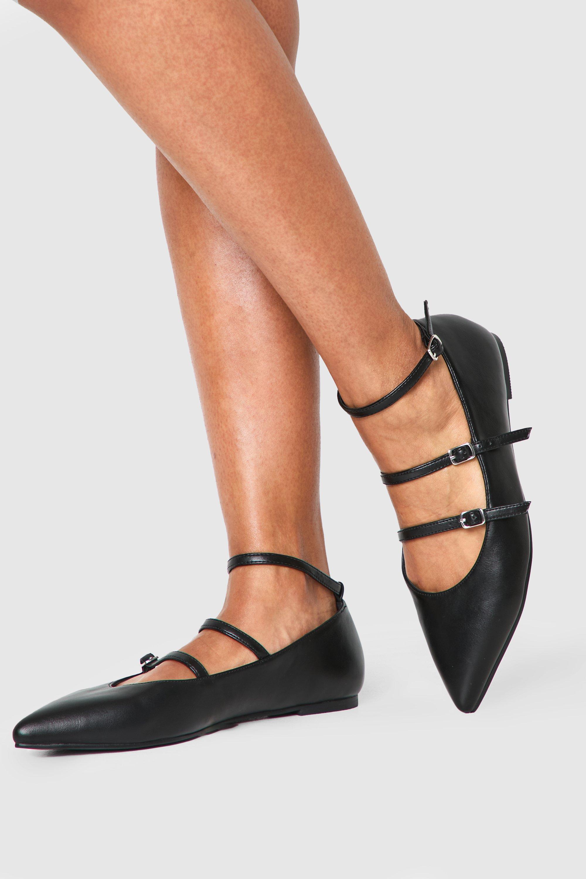 Boohoo Brede Ballerina Schoenen Met Drie Bandjes, Black