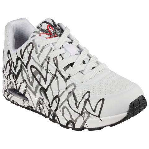 Skechers Sneakers met sleehak UNO-SPREAD THE LOVE met opvallende graffiti-print, vrijetijdsschoen, halfhoge schoen, veterschoen