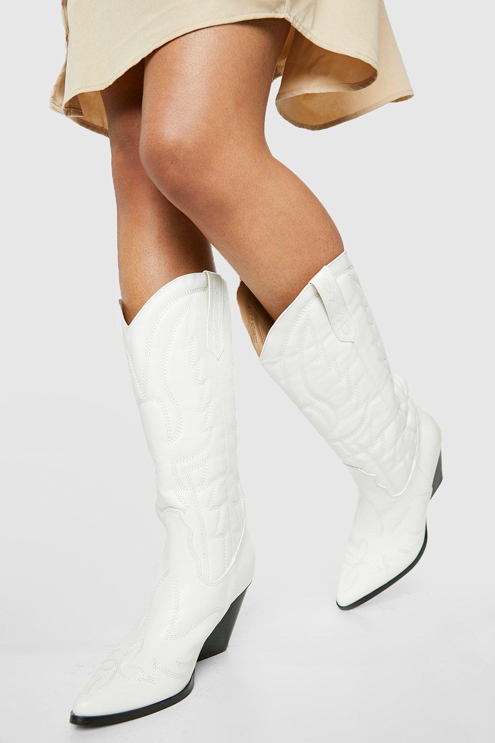 Boohoo Cowboy Knielaarzen, White