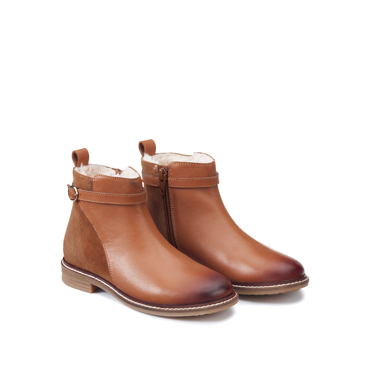 LA REDOUTE COLLECTIONS Bottines met rits, in leer, gevoerd in fleece