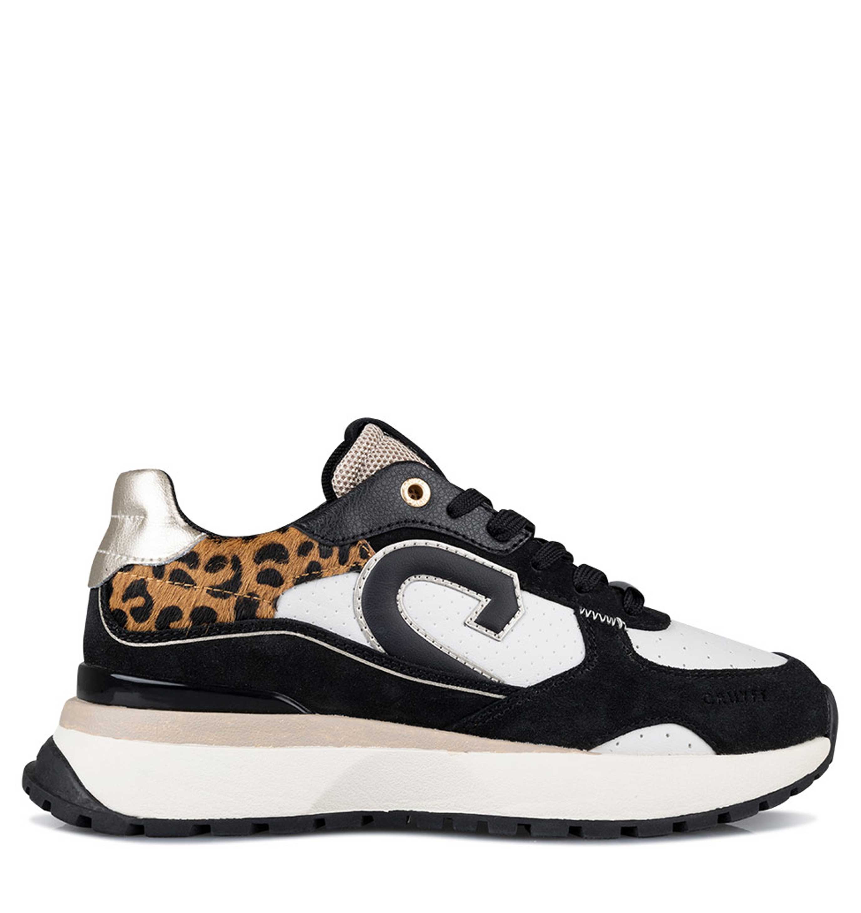 Cruyff Hyde Runner black beige leopard Zwart Leerlook Lage sneakers Dames