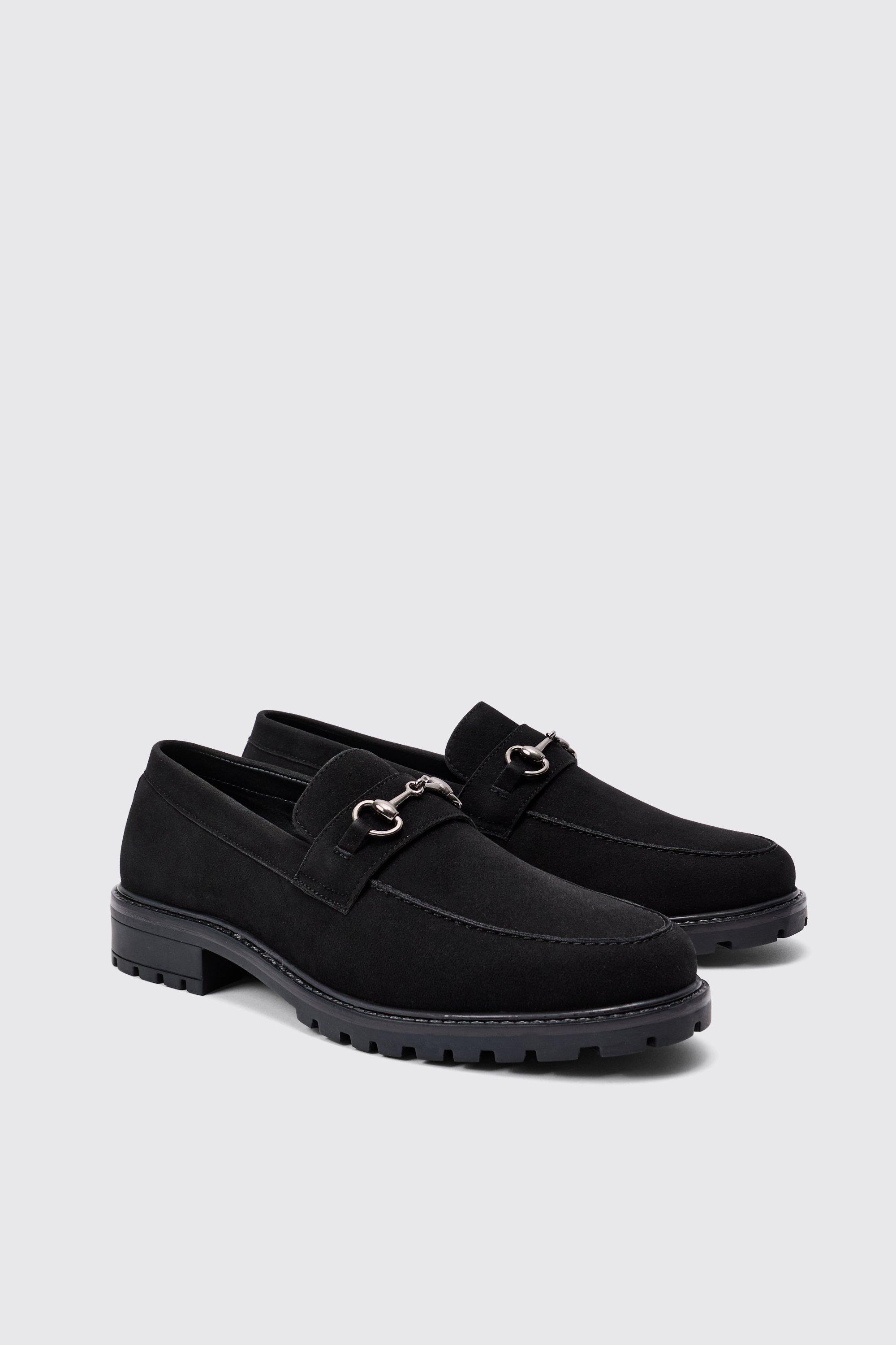 Boohoo Zwarte Man Dikke Loafers Met Metalen Trens En Logo, Black