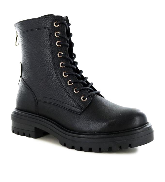 POELMAN  leren veterboot van leer Zwart Leer Veterboots Dames