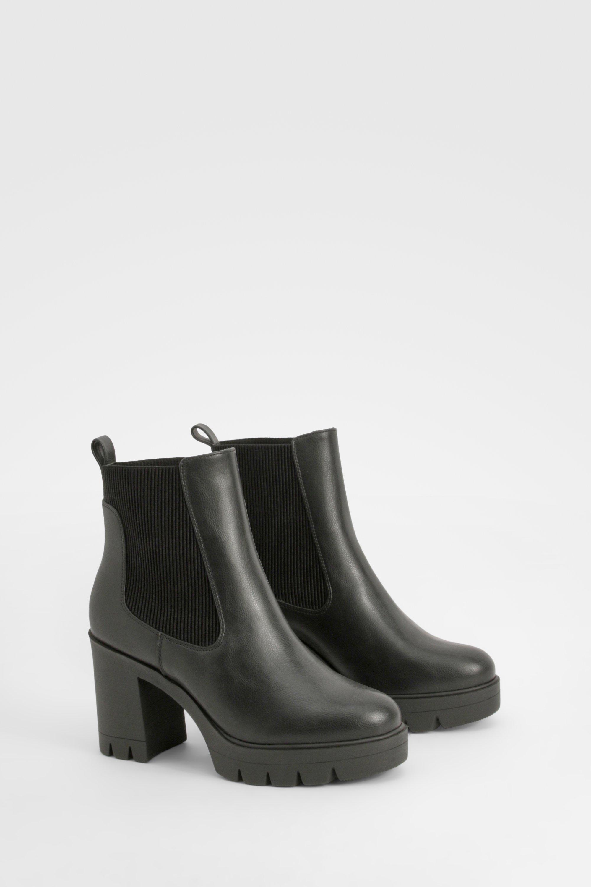 Boohoo Wide Fit Textured Chunky Heeled Chelsea Boot, Black