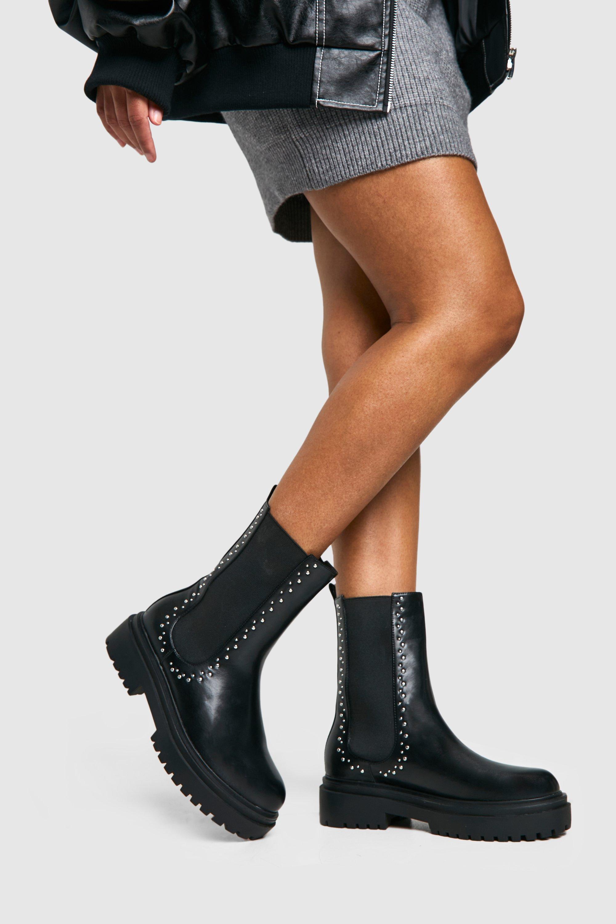 Boohoo Stevige Chelsea Boots Met Studs, Black