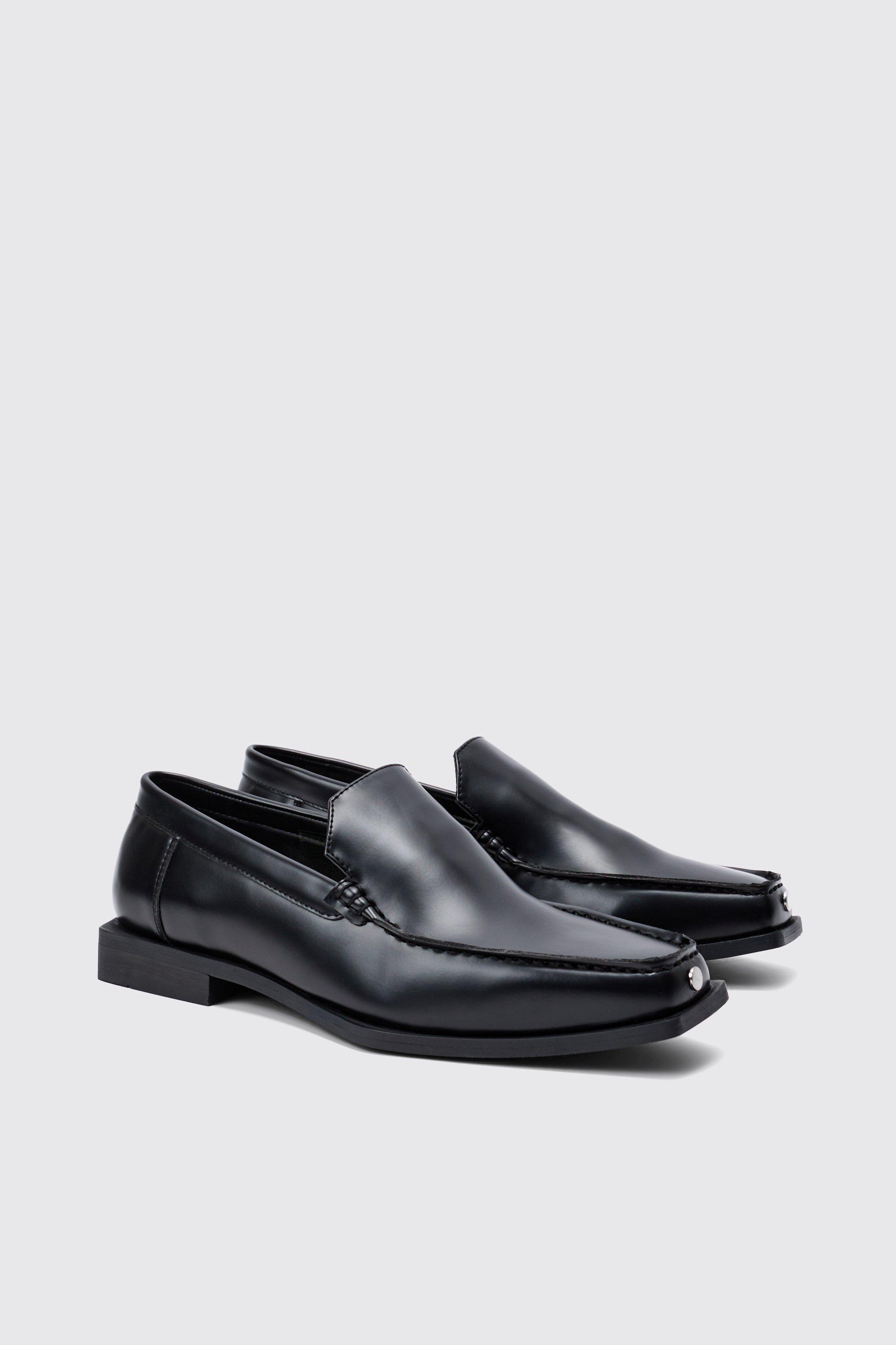 Boohoo Nepleren Loafers Met Vierkante Neus In Zwart, Black