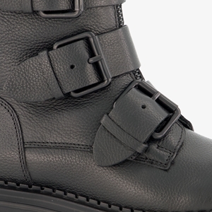 Groot leren meisjes biker boots zwart