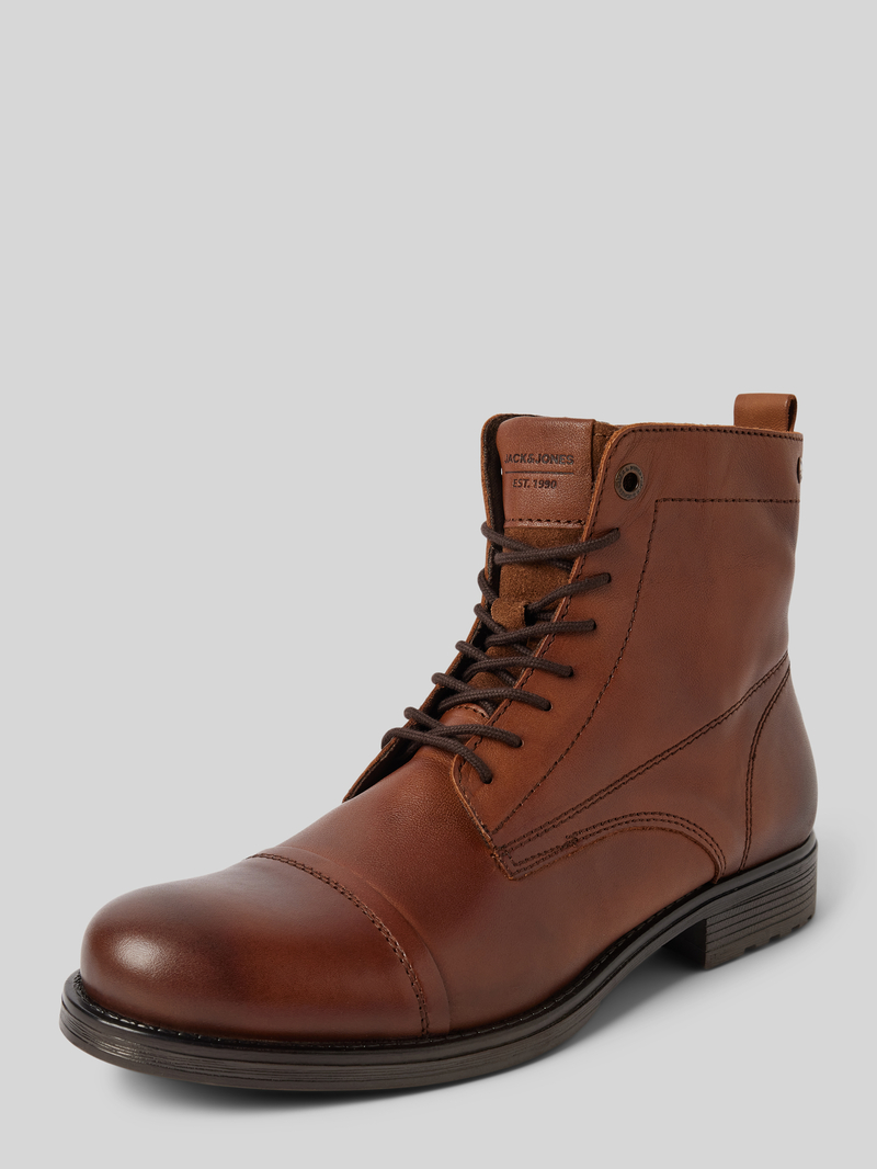 Jack & jones Veterboots van leer met siernaden, model 'SHAUN'