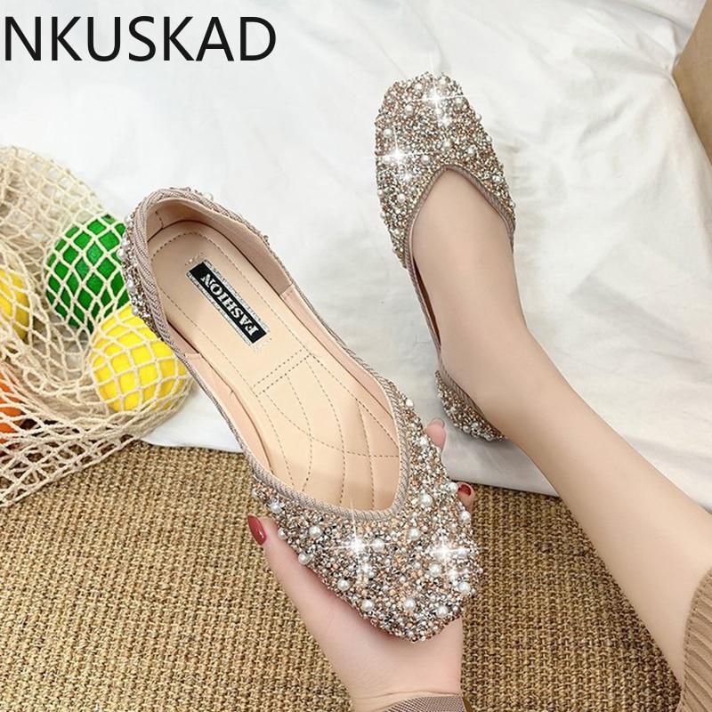 Clothing 04 Glitter Kristal Parel Studs Balletschoenen Dames Vierkante Teen Instappers Loafers Gezellig Ondiep Uitgesneden Ballerina Flats Mocassins Dames