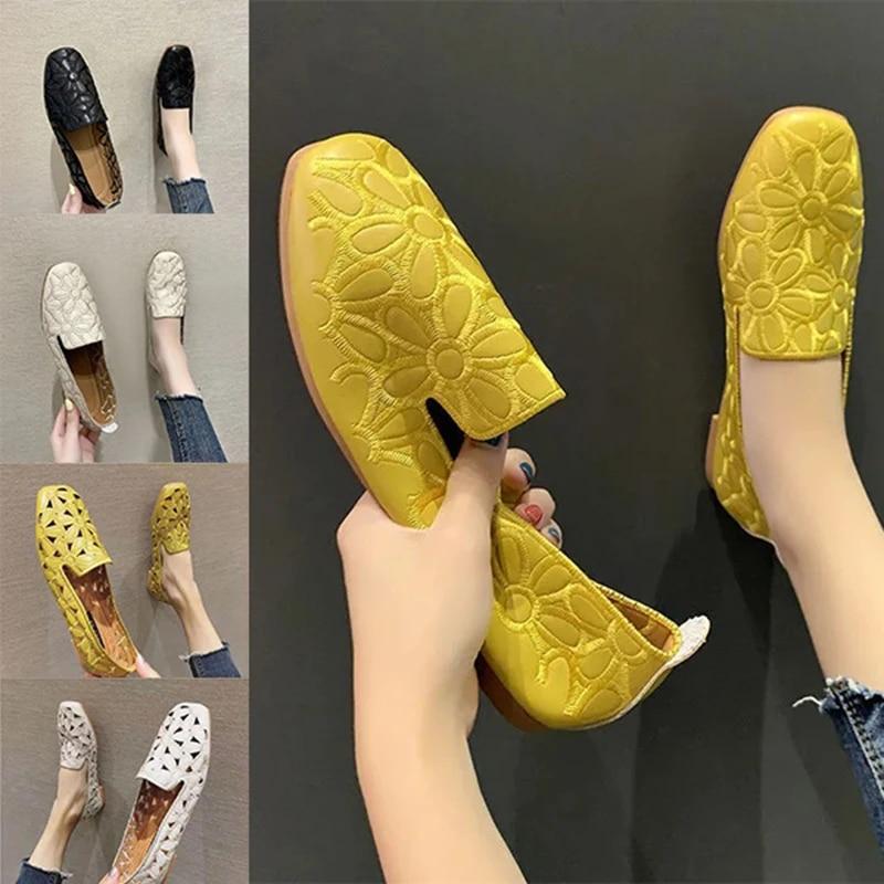 Clothing 04 Women Flats Shoes Slip on Foldable Loafers for Women Square Toe Single Shoes Hollow Out Fashion Party Casual Shoes for Ladies