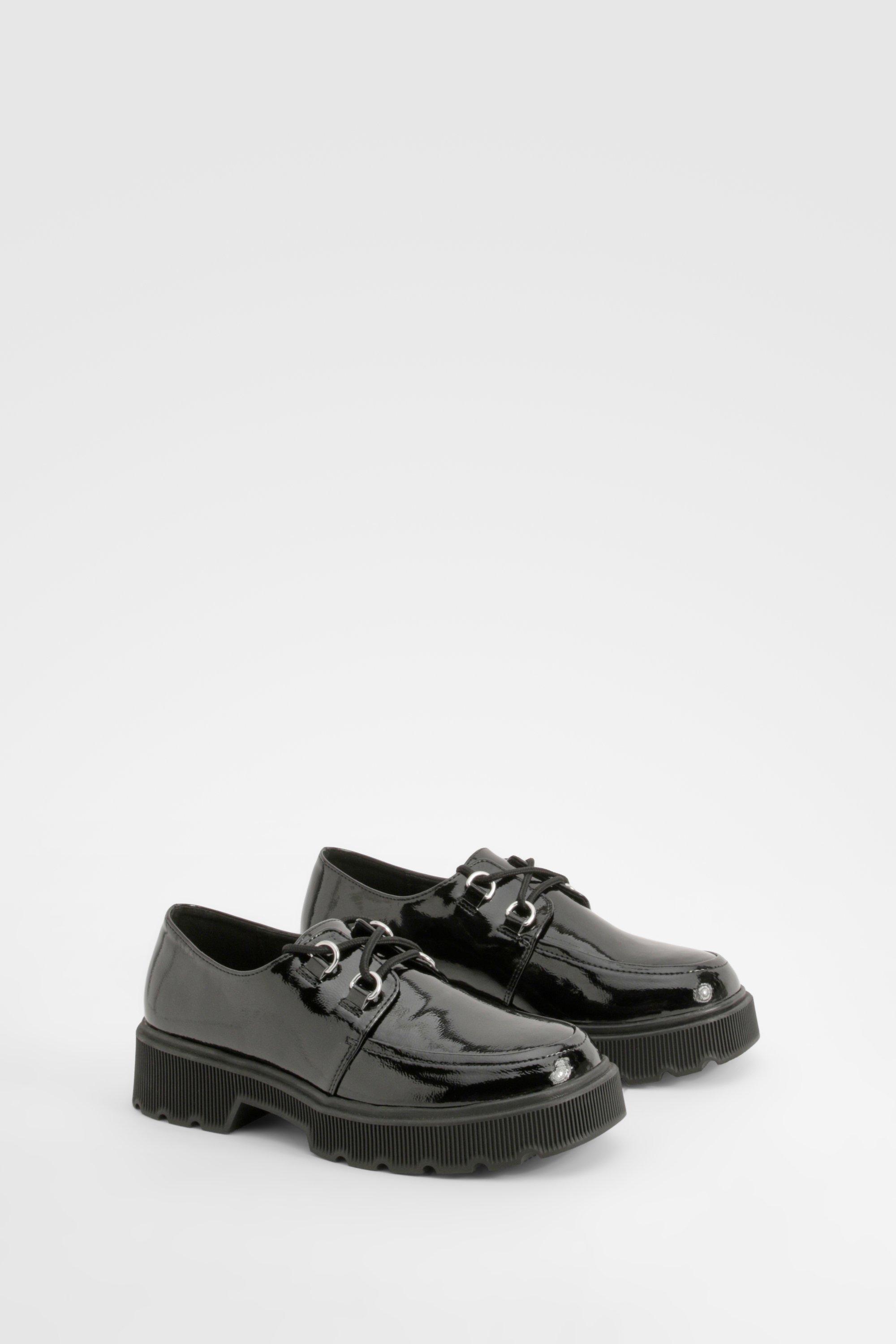 Boohoo Dikke Nepleren Loafers Met Veters, Black