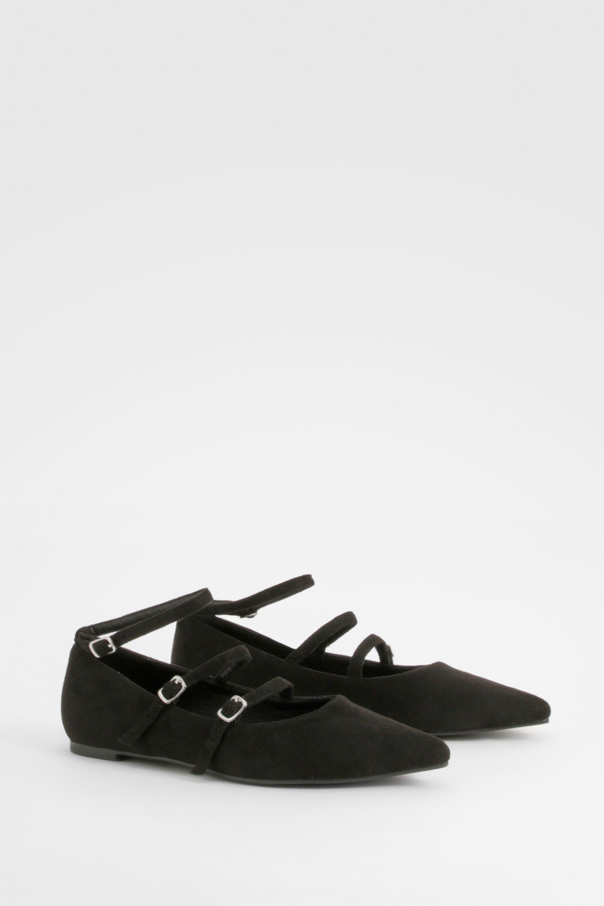 Boohoo Platte Schoenen Met Bandjes En Puntneus, Black