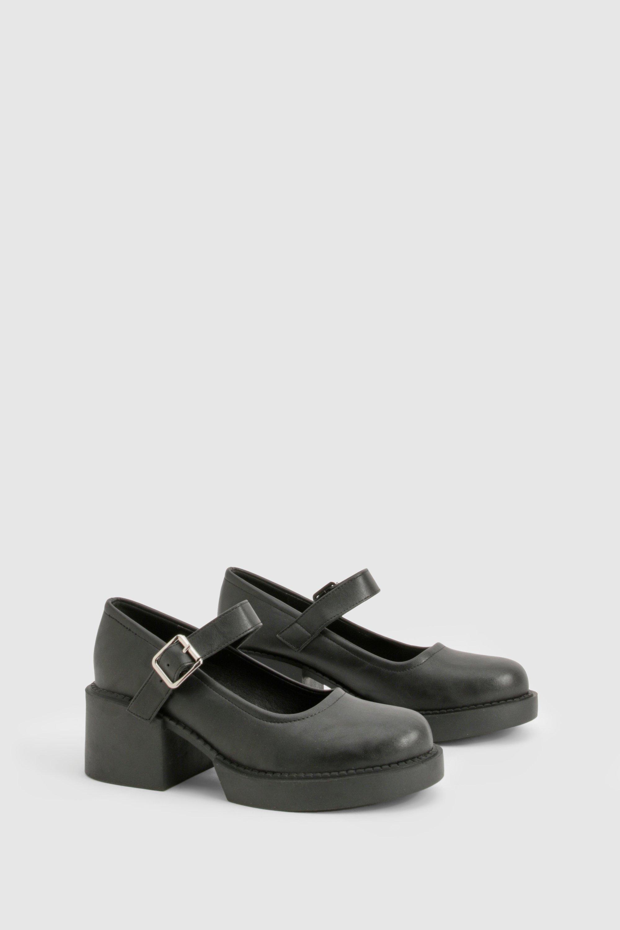 Boohoo Brede Mary Janes Met Dikke Hakken, Black