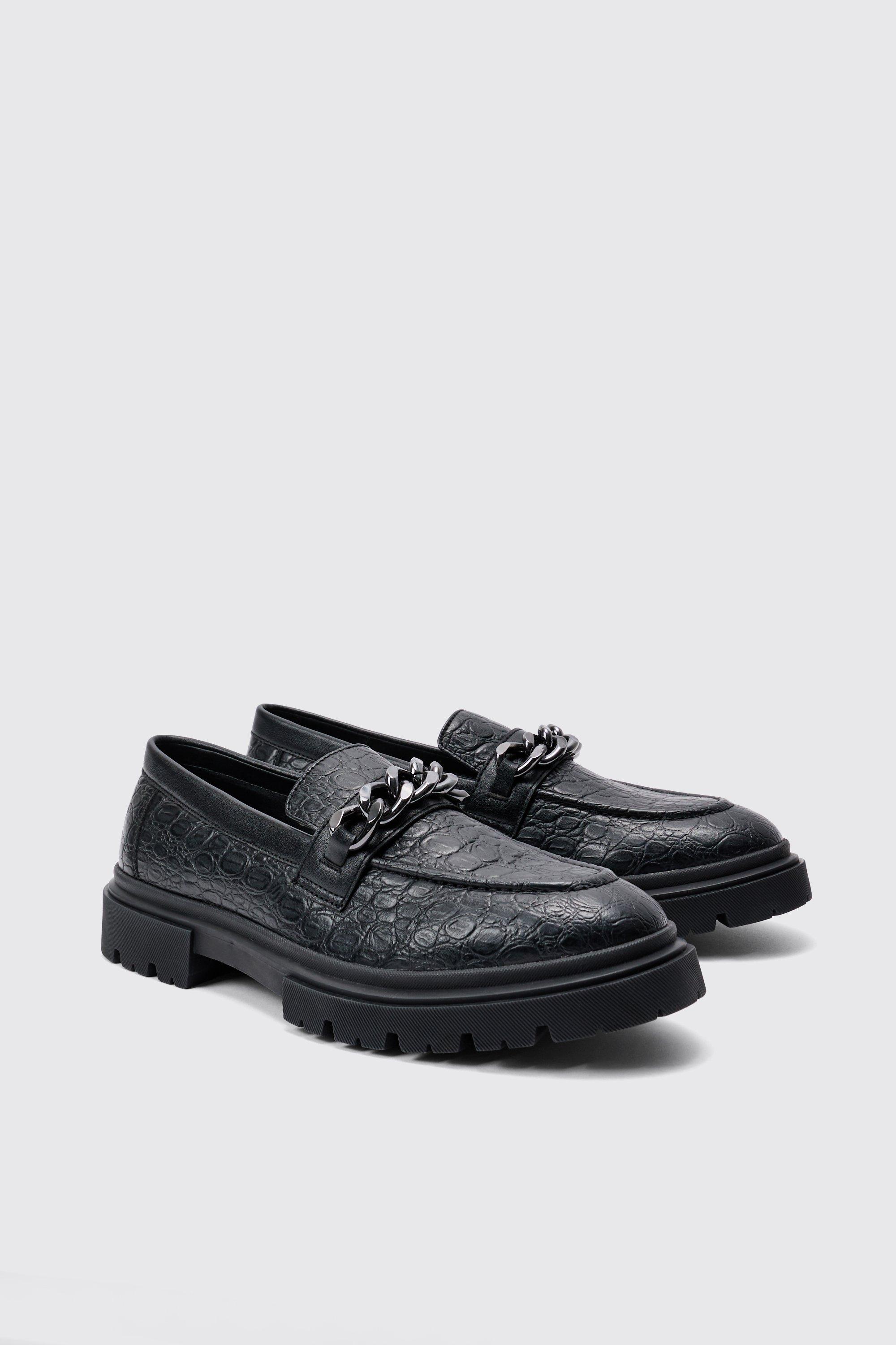 Boohoo Zwarte Pu Loafers Met Dikke Ketting, Black