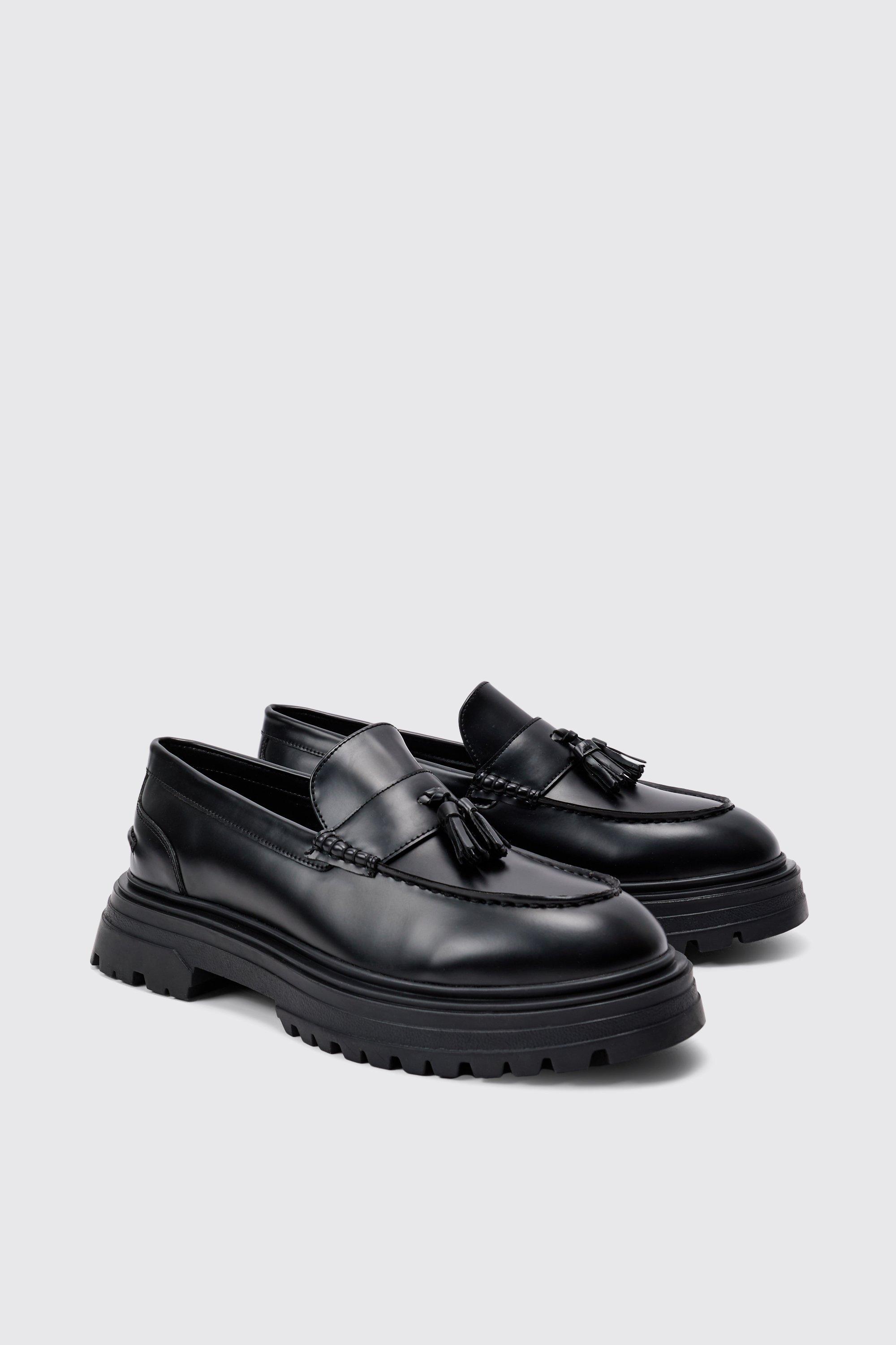 Boohoo Zwarte Loafers Met Dikke Zolen En Kwastjes, Black